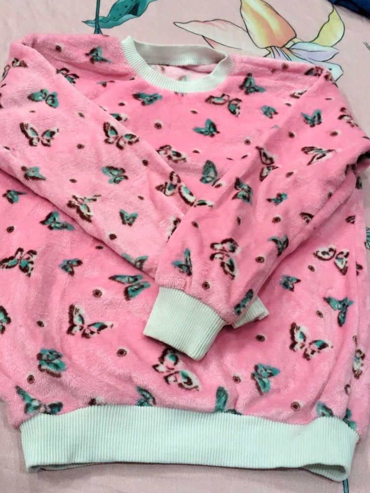 Pink Butterfly Plush Sweatshirt