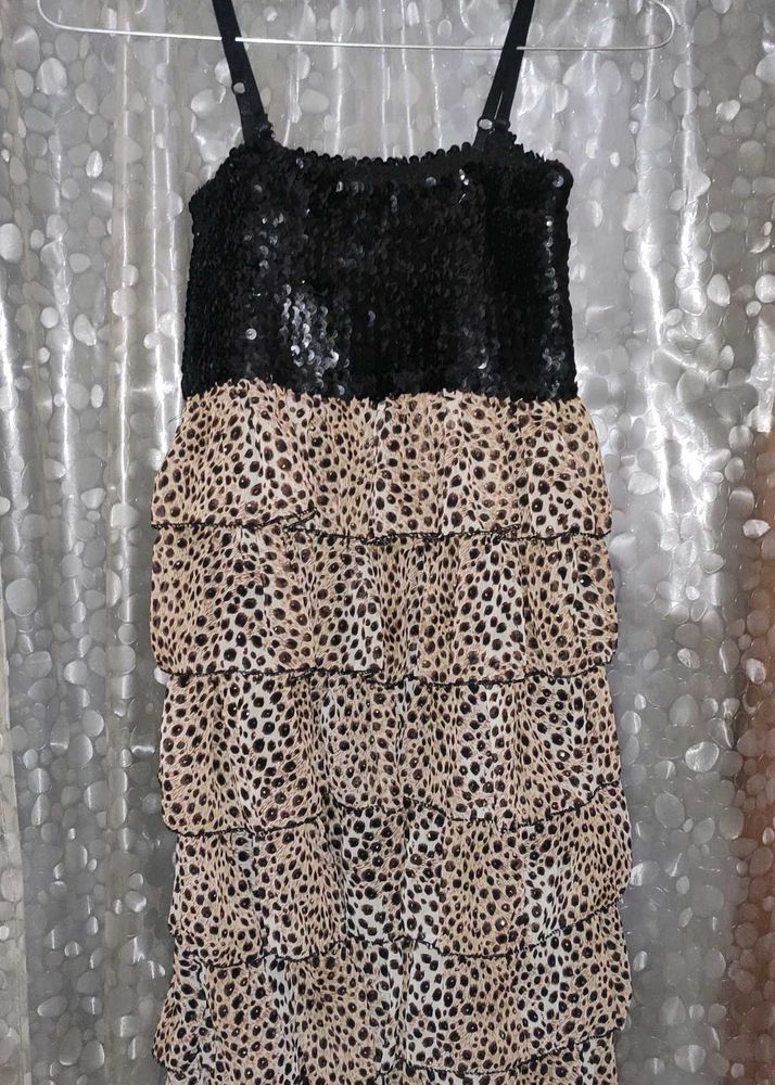 Black Sequins Designer Flared One Piece For Girls