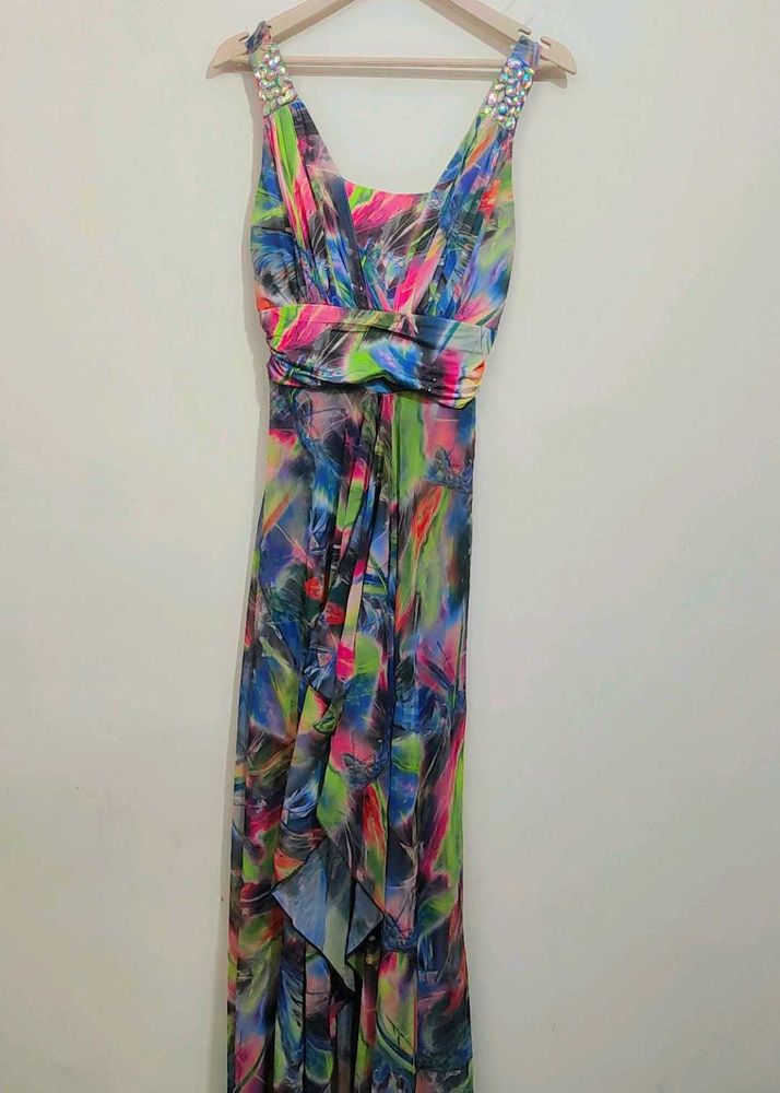 Multi Color Printed Long Dress For 34 Bust
