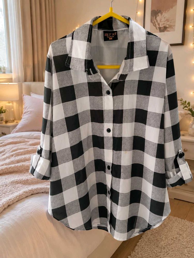 Women's Black &amp; White Checkered Cotton Blend Full