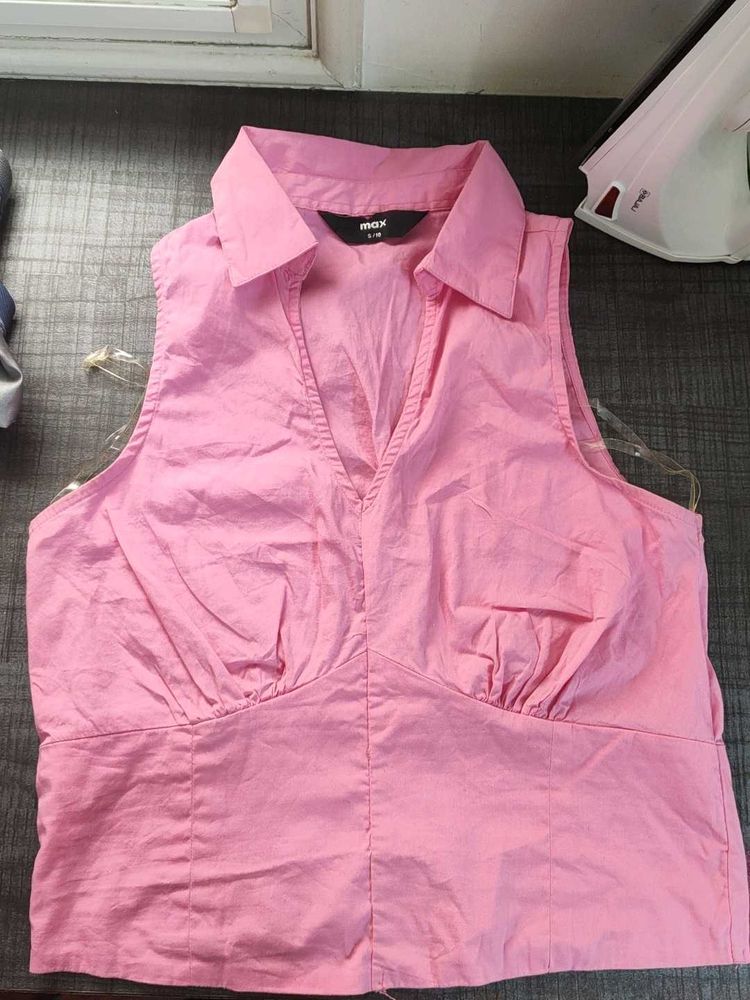 Pink Sleeveless Collared Top