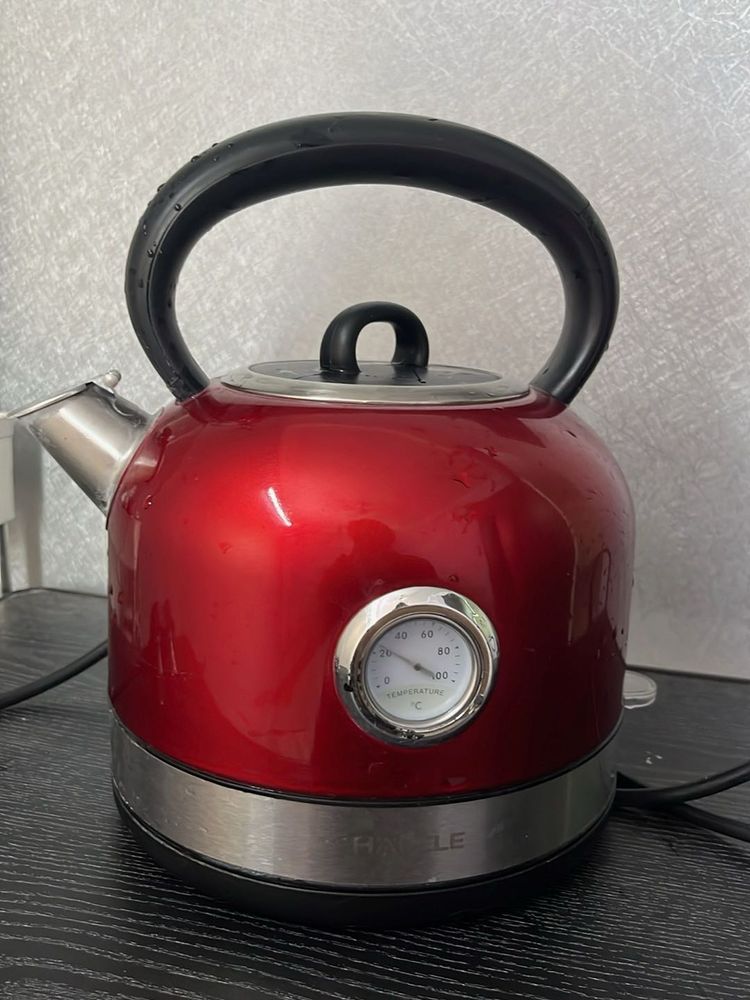 Red Electric Kettle with Temperature Gauge