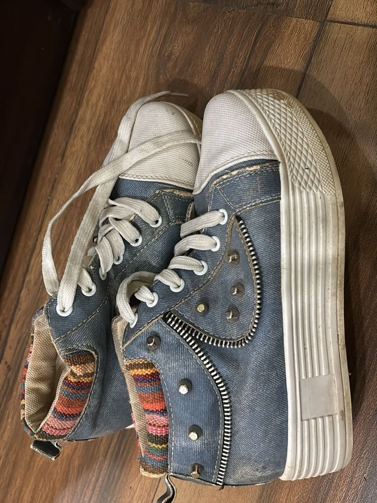 Unique Denim High-Top Sneakers