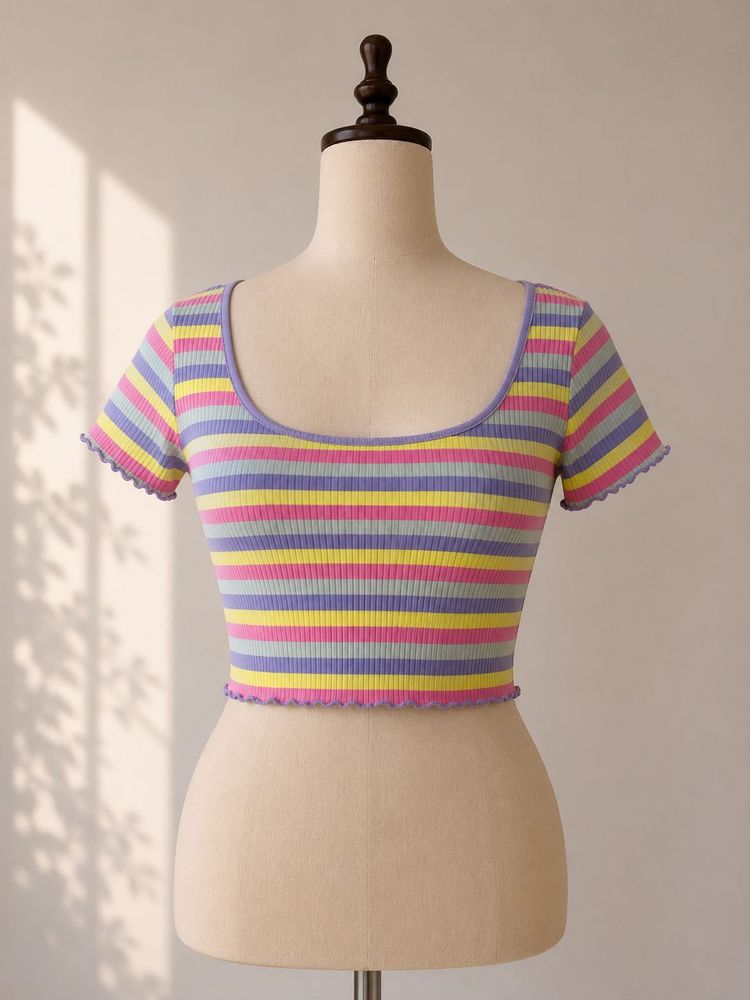 Striped Cropped Ribbed Top
