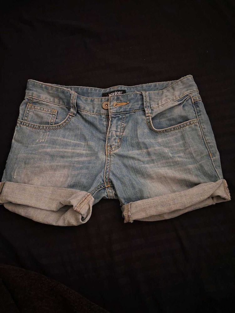Washed Blue Denim Shorts