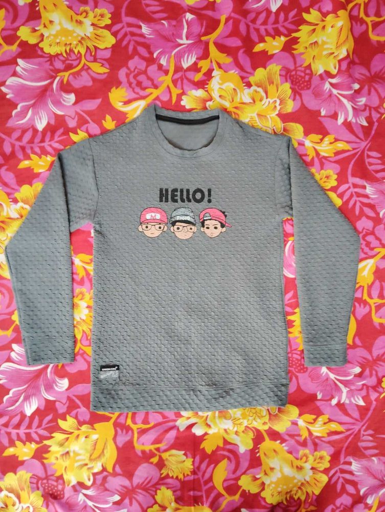 Grey "HELLO!" Graphic Sweatshirt