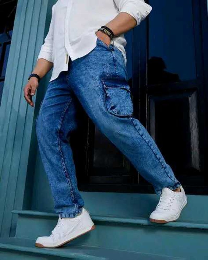 Men's Blue Wash Cargo Jeans