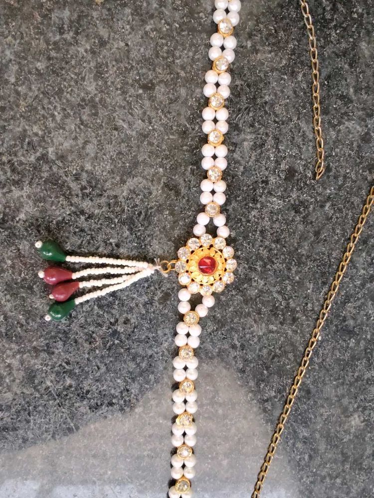 Elegant Pearl &amp; Red Stone Kamarbandh