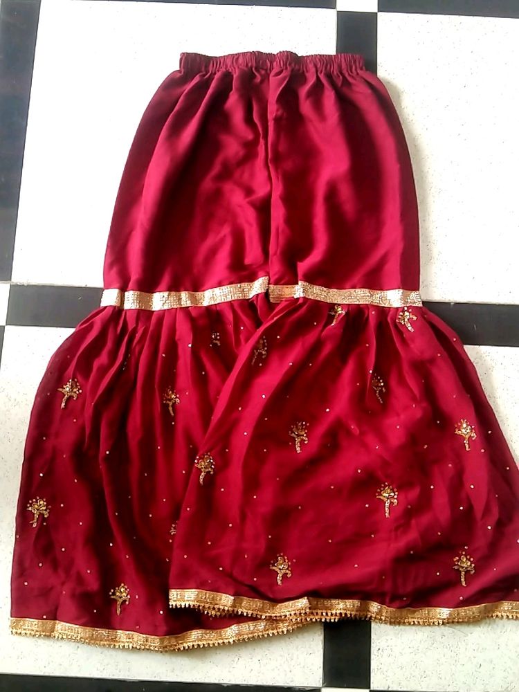 Maroon Sharara With Work Lace