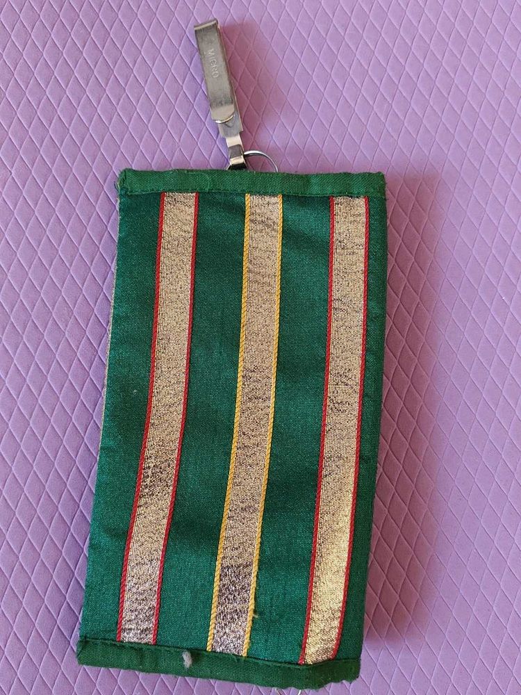 Striped Green &amp; Gold Pouch