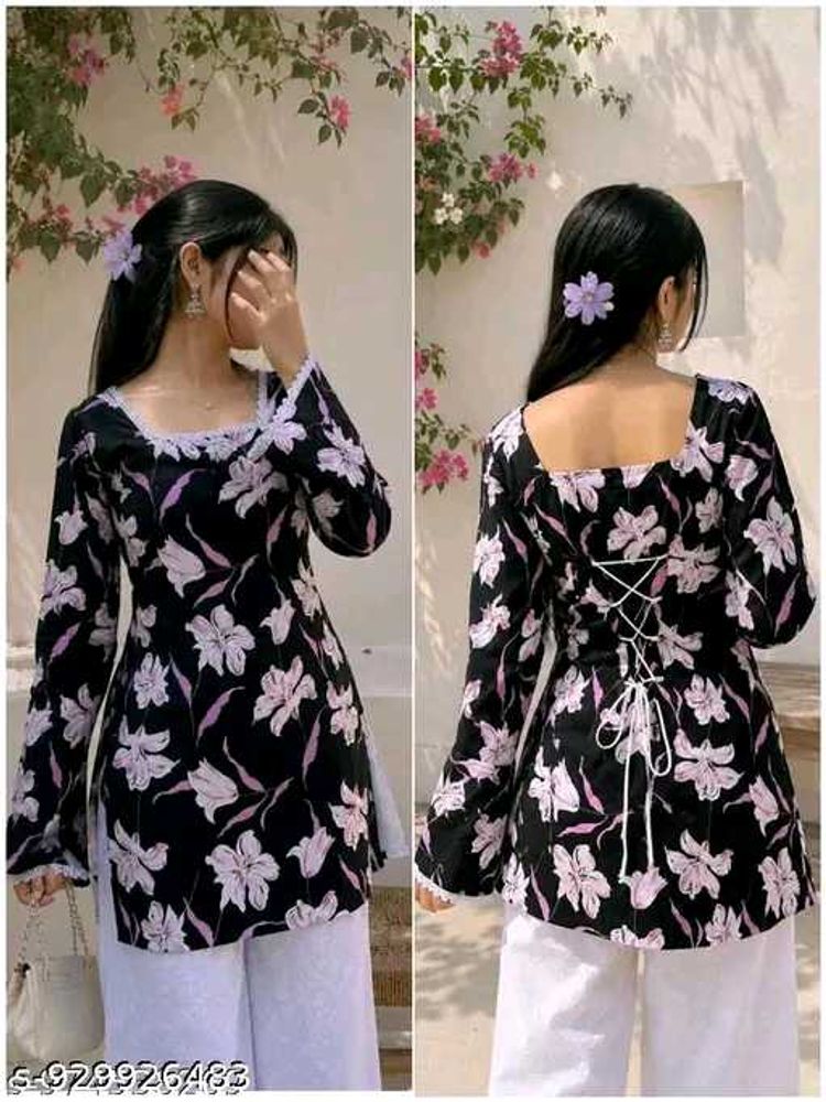 Black Floral Kurta_S
