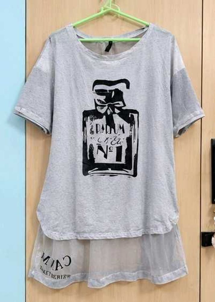 Grey T-Shirt with Perfume Bottle Print