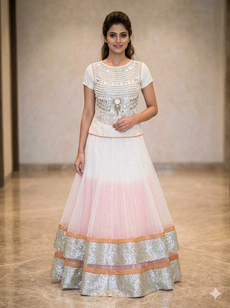 Elegant White &amp; Pink Embellished Lehenga Choli