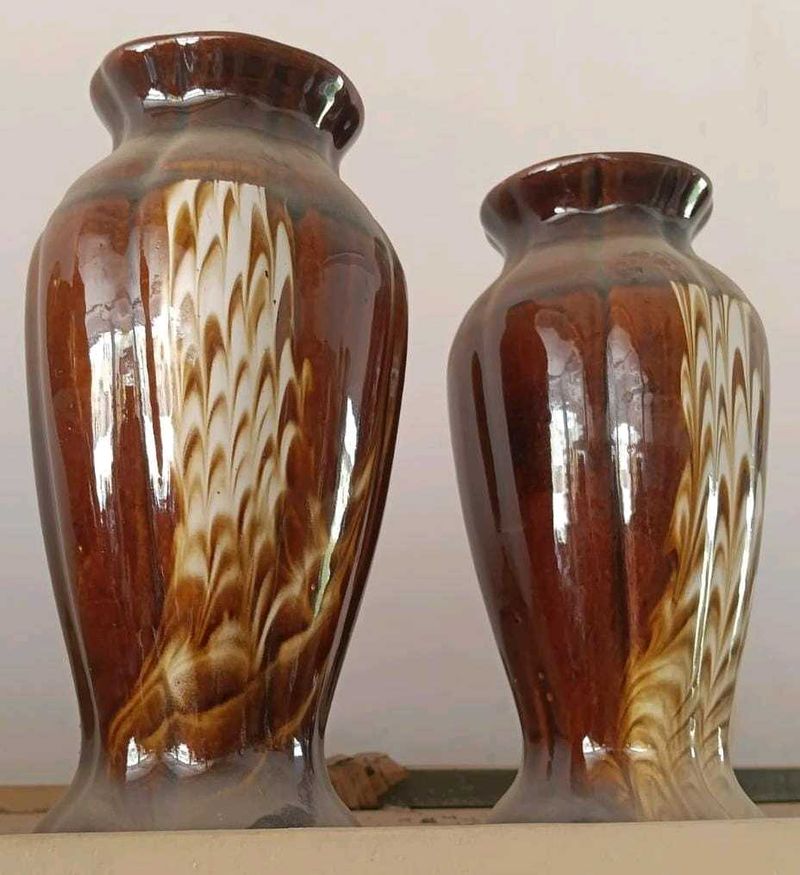Vintage Brown Ceramic Vases - Set of 2