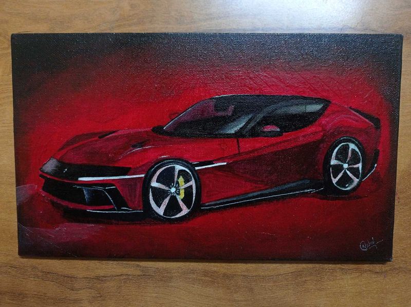 Red Sports Car Acrylic Painting