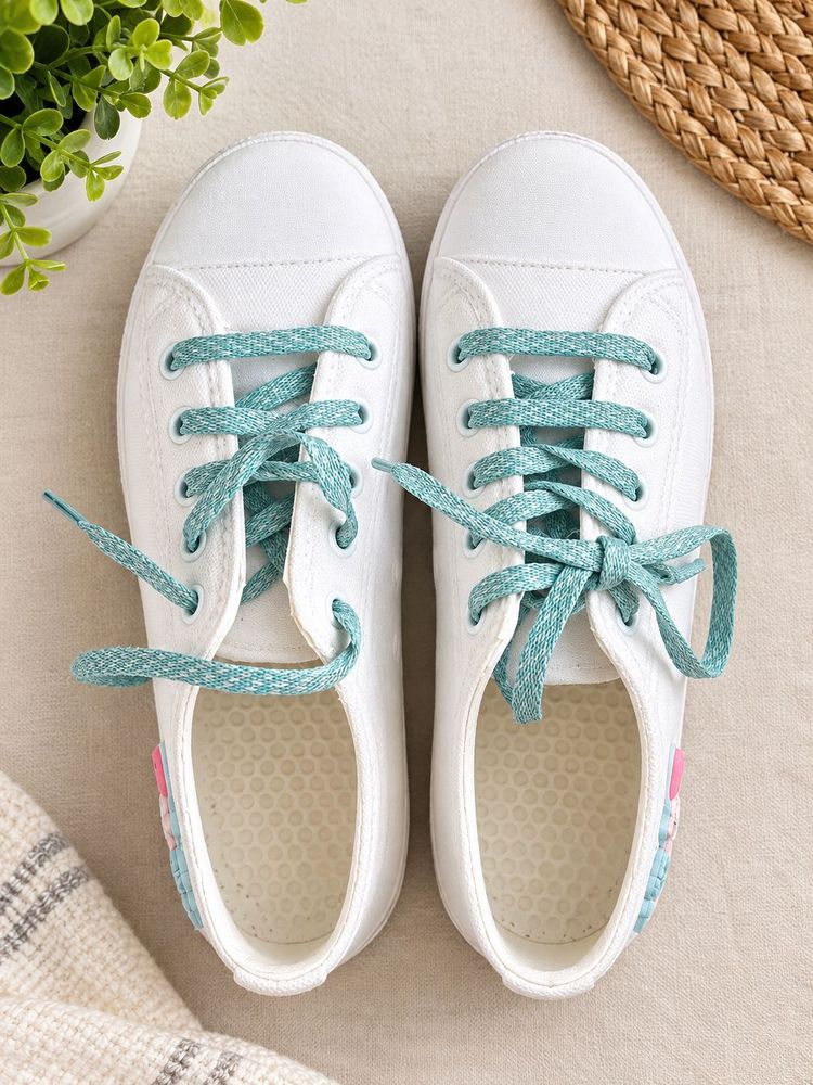 White Canvas Sneakers with Teal Laces