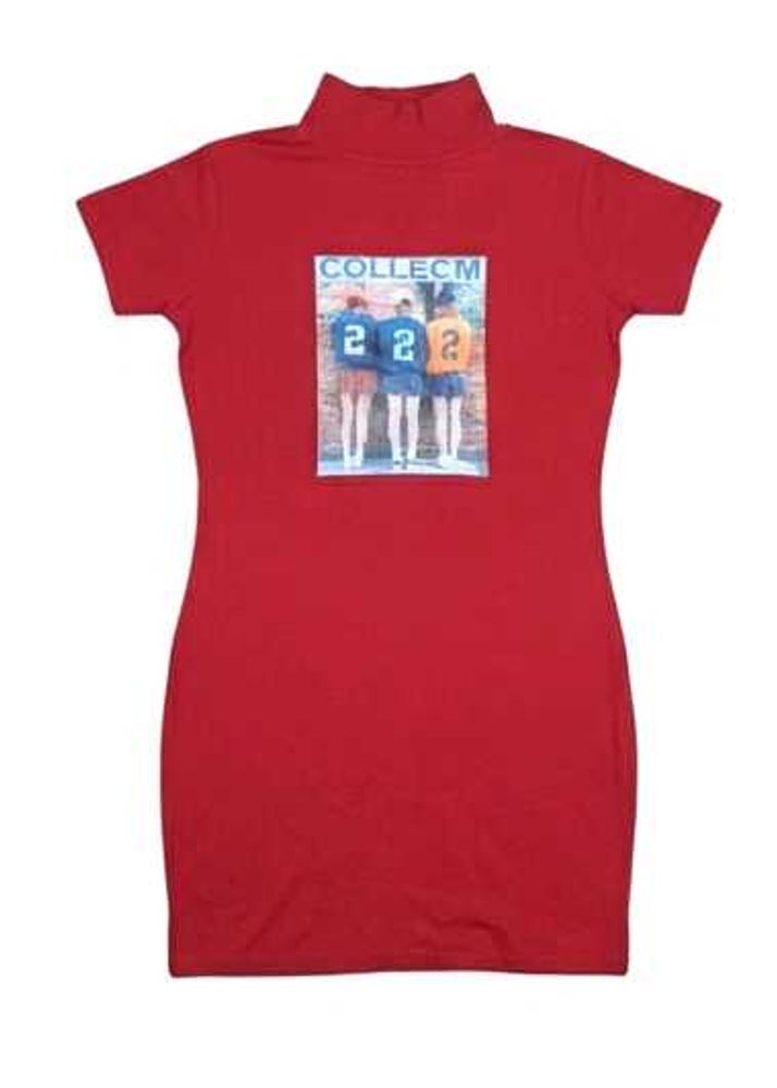 Red Graphic Print Bodycon Dress