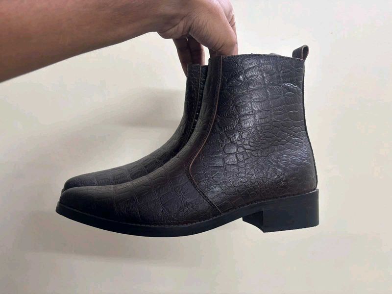Stylish Brown Croc Embossed Ankle Boots