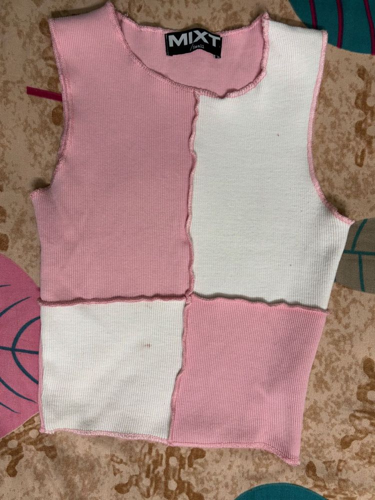Colorblock pink and white Tank Top