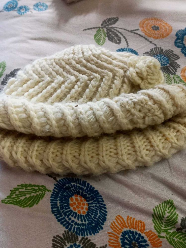 Hand-Knitted Cream Beanie