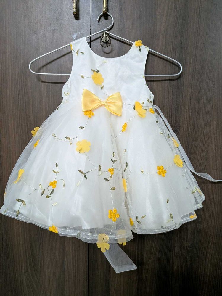 White &amp; Yellow Floral Baby Dress
