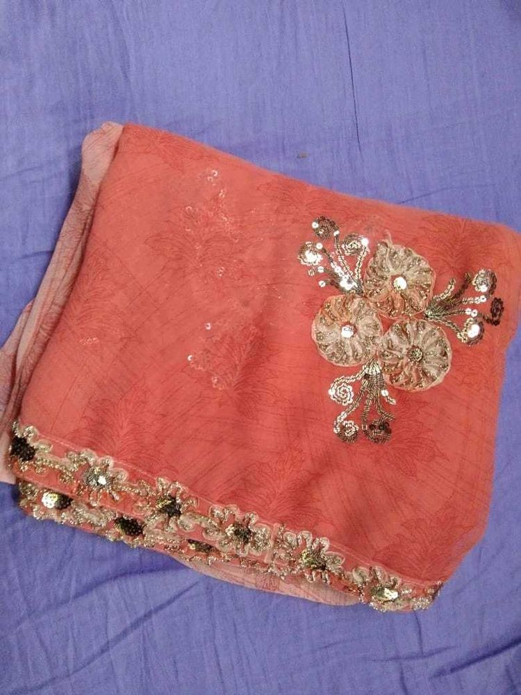 Peach Embellished Saree