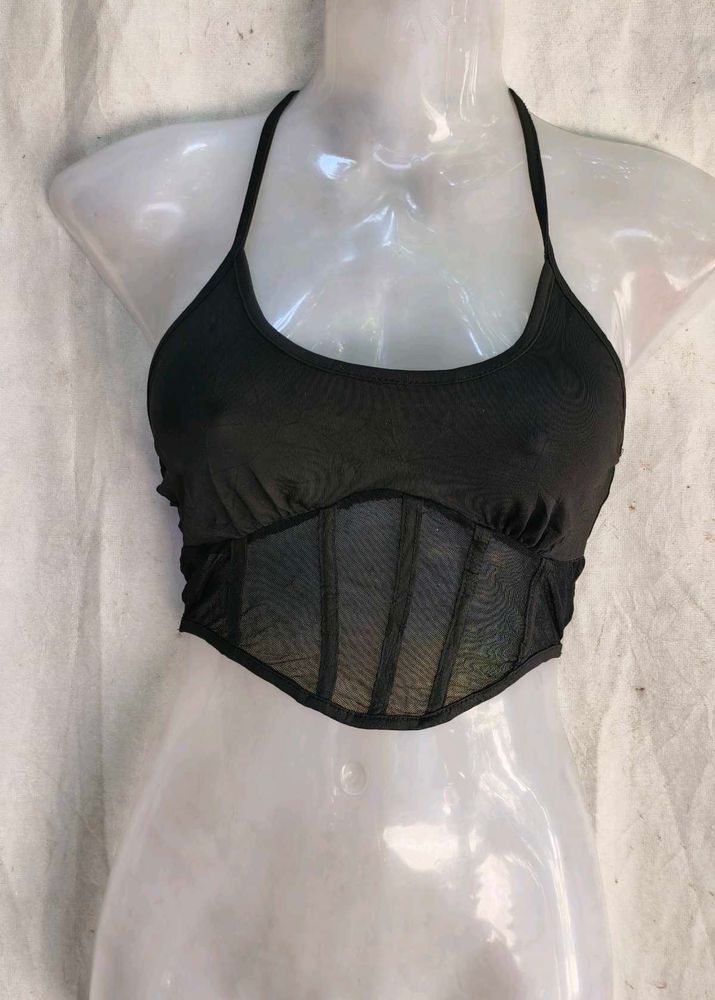 Chic Black Mesh Corset Top