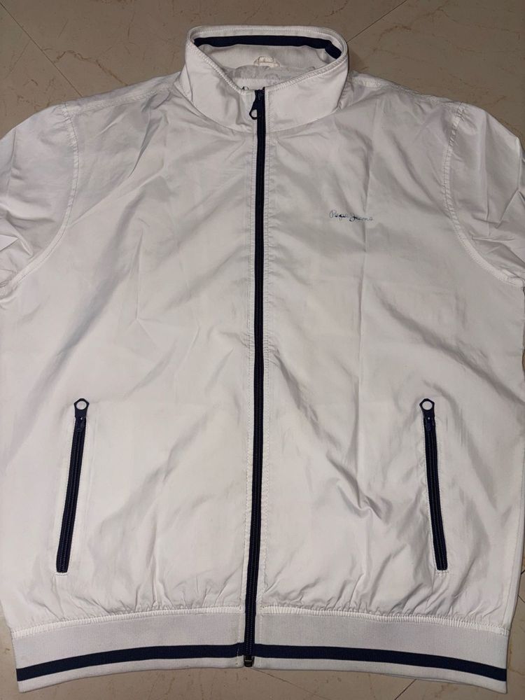 Men's White pape jeans bomber Jacket
