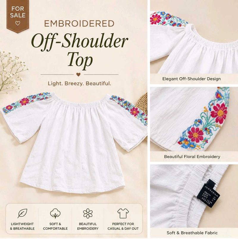 Embroidered Off-Shoulder Top