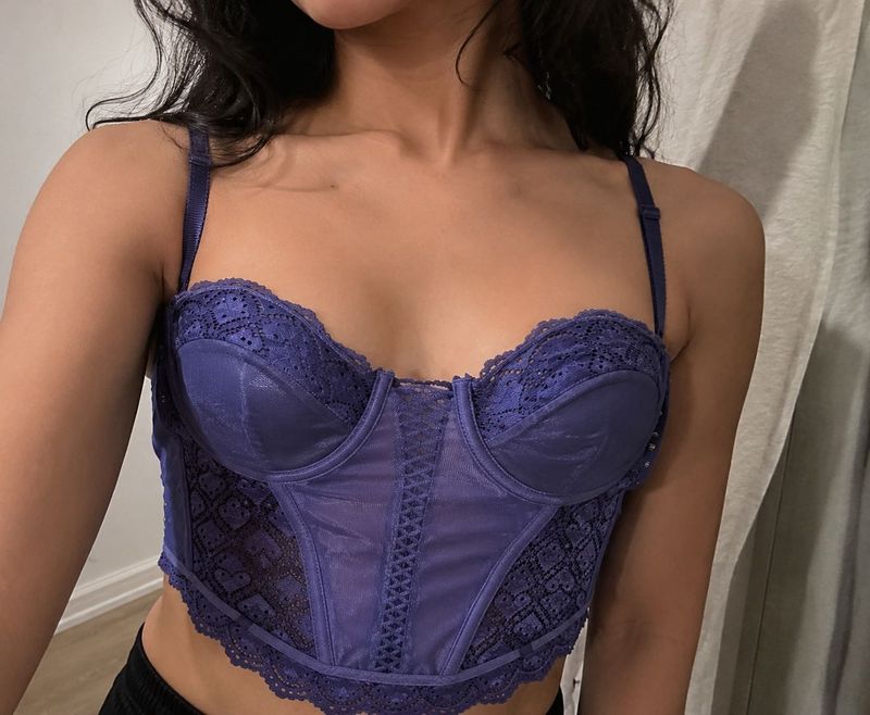 Dark Blue Trim Corset Bra