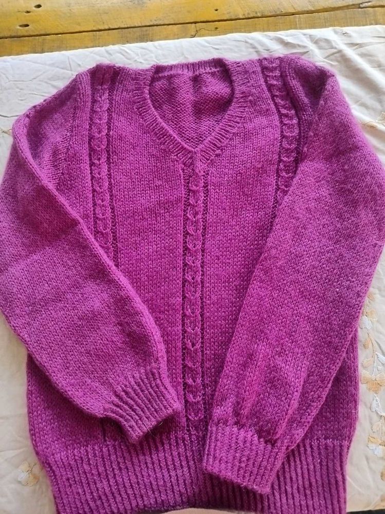 Purple Knit V-Neck Sweater