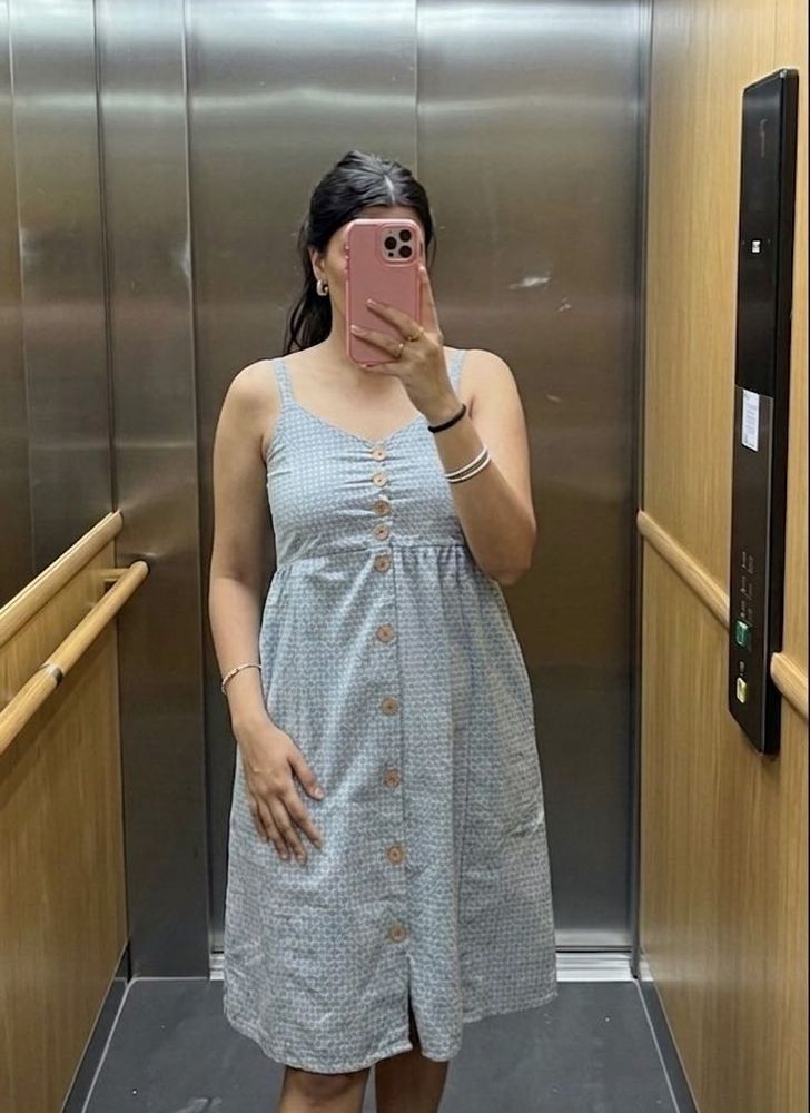 Light Blue Button-Front Mini Dress