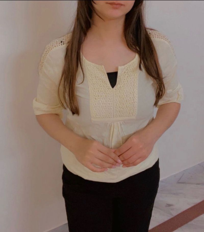 Cream Lace Detail Casual Top