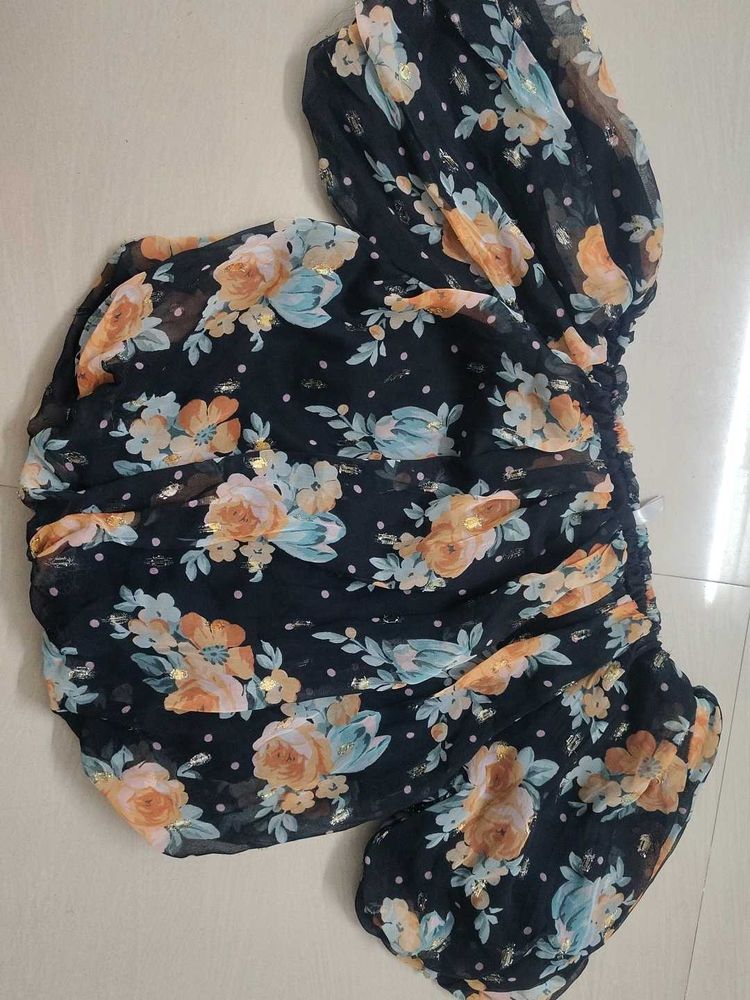 Floral Print Sheer Puff Sleeve Dress