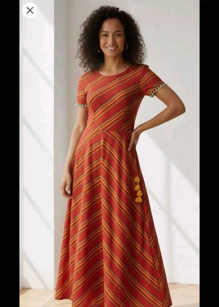 Striped Pom-Pom maxi Dress