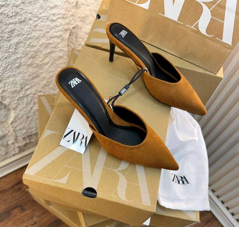 Zara Brown Suede Pointed Toe Heels