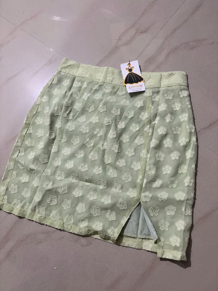 Light Green Floral Mini Skirt