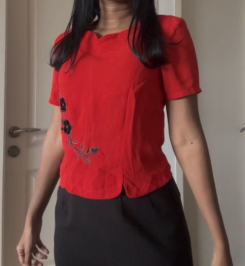 Red Floral Blouse