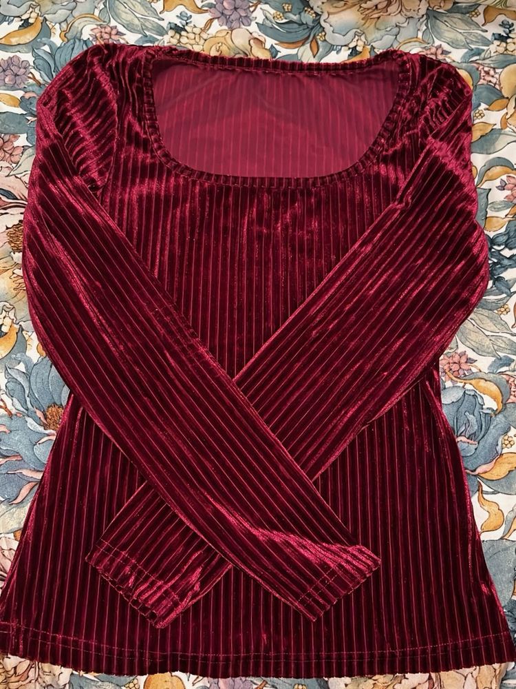 Velvet Striped Long Sleeve Top