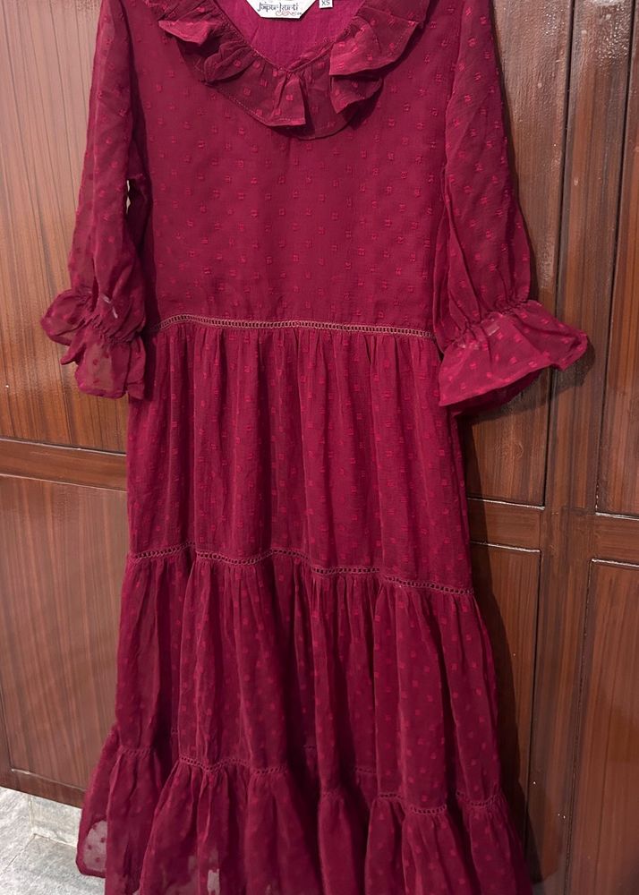 Burgundy Ruffled Tiered Dress