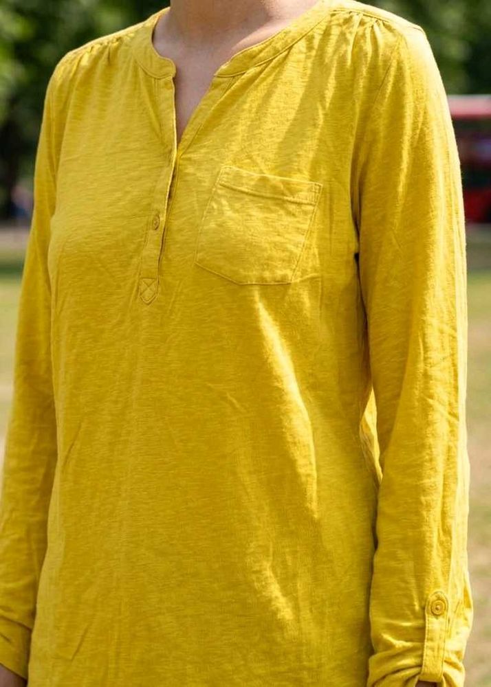 Women's Yellow Long Sleeve Henley Top
