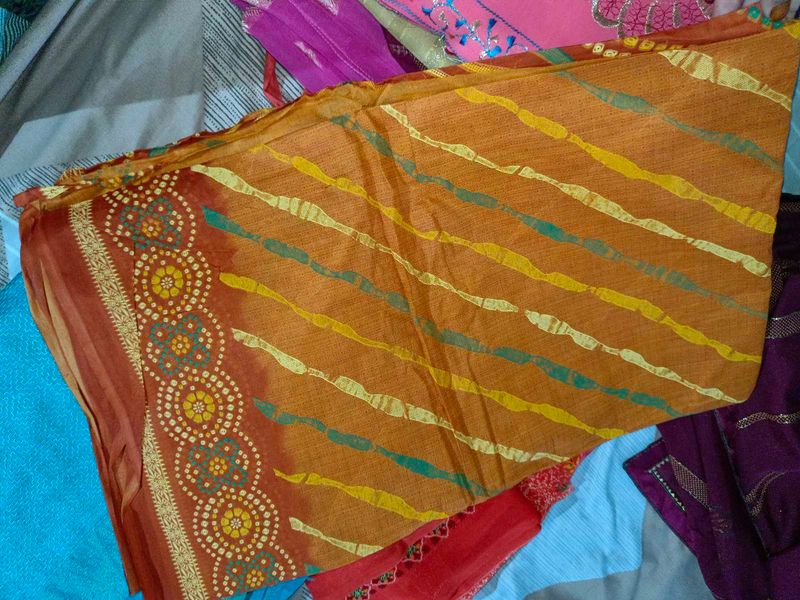 Beautiful Orange Saree with Bandhani Print