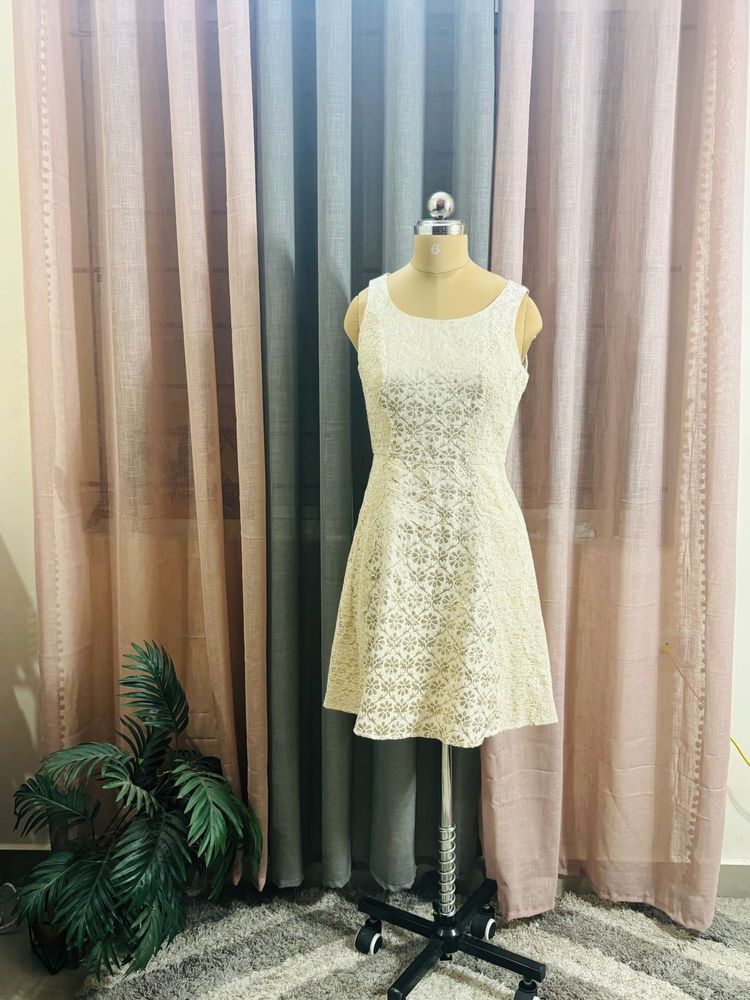 Lace Mini Dress - Sleeveless, Cream