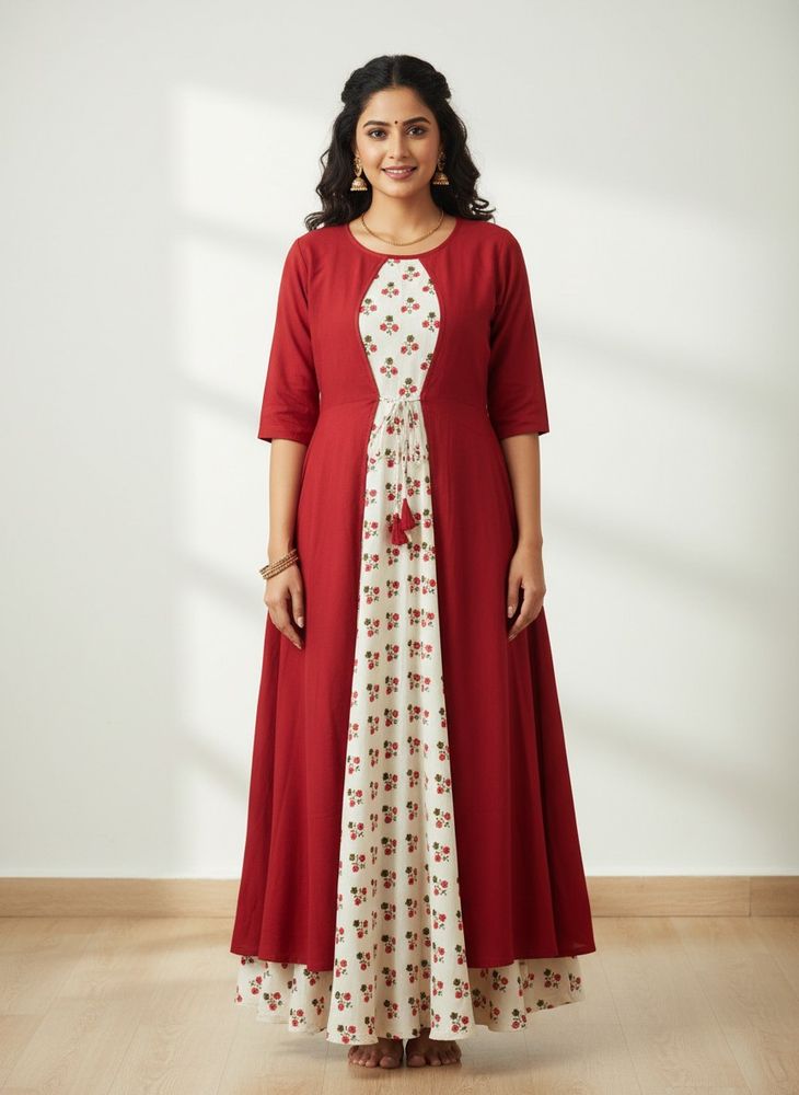 Off White Anarkali Gaun