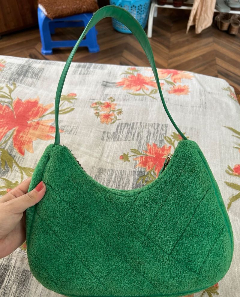 Chic Green Terry Cloth Hobo Bag