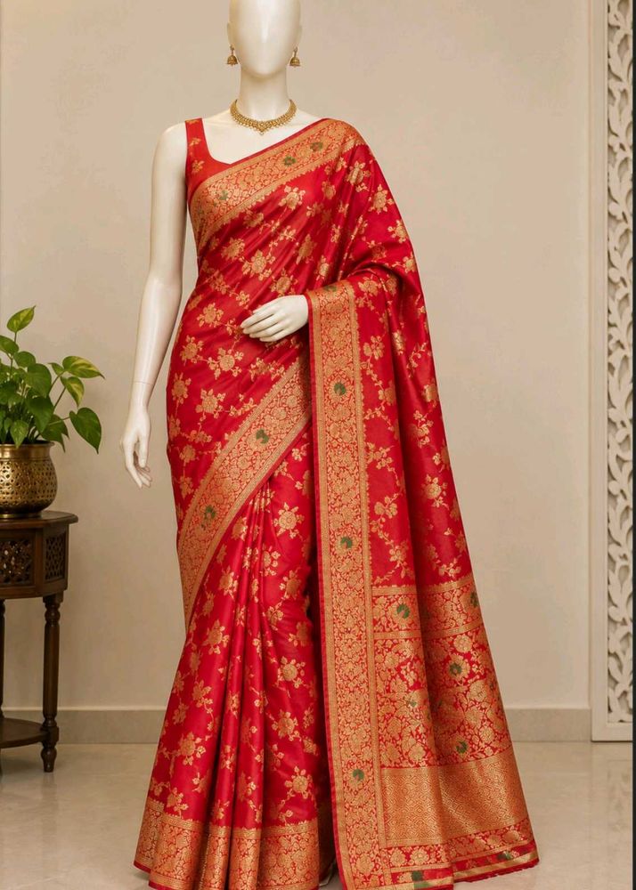 Elegant Red Floral Silk Saree