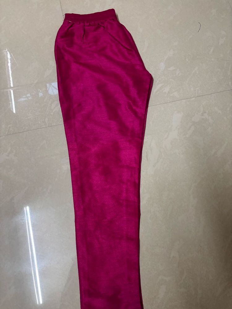 Vibrant Magenta Raw-Silk Straight Trousers