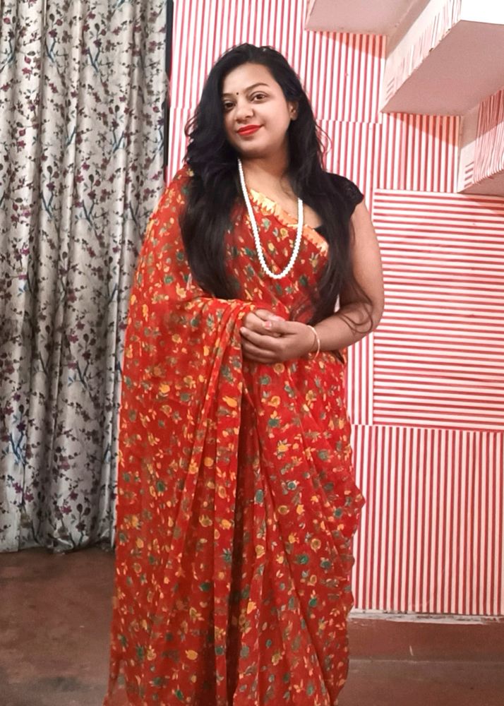 Gulmohar Red Chiffon Saree