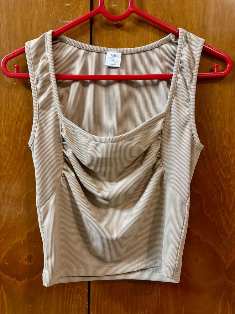 SSS Ruched Square Neck Ribbed Tank Top