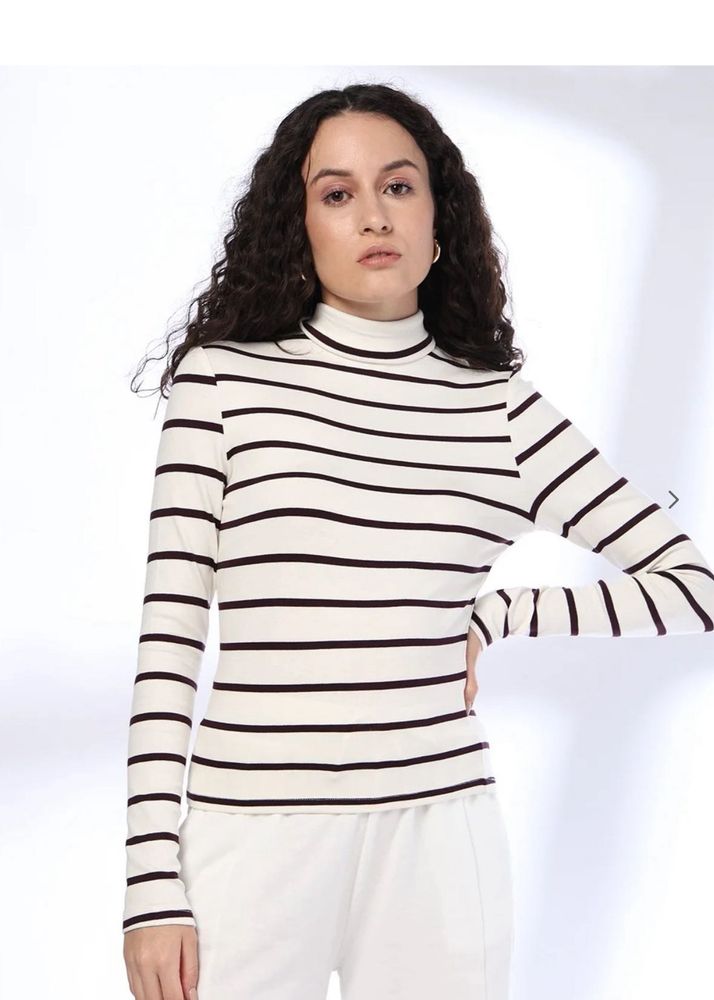 Striped Mock Neck Long Sleeve Top